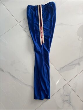 Gucci Royal Blue Leggings with Side Logo Stripe